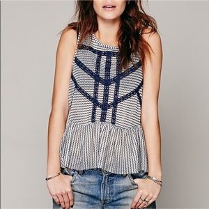 Free People lace & stripe peplum top